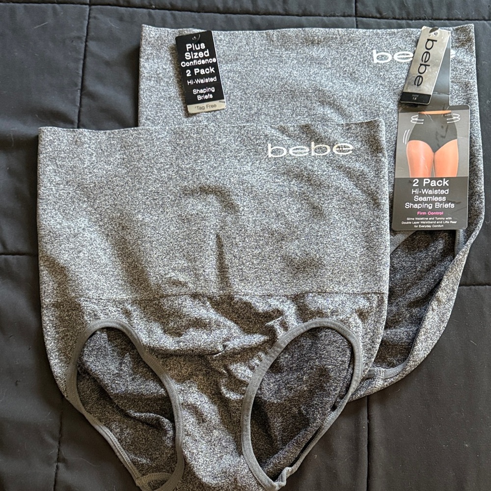 Bebe-Gray High-Waisted Seamless Waist Shaping Briefs 2-Pack